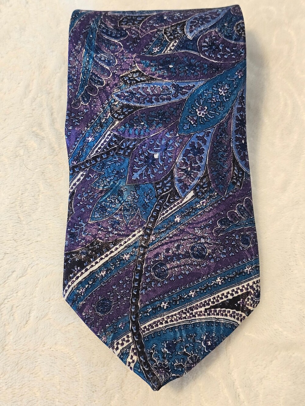 Vintage Reed st James Men’s Necktie Purple Teal Paisley Pattern 100% Poly Usa